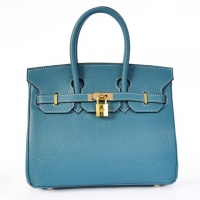 Hermes Birkin 25CM Tote Bags Togo Leather Blue Godlen