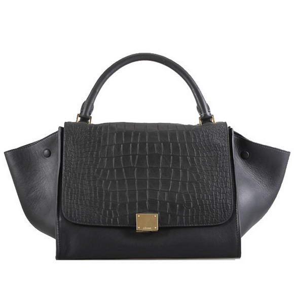 Celine Trapeze Croco Bags Black