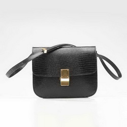 Celine Classic Lizard Pattern Box Large Flap Bag 80077 Black