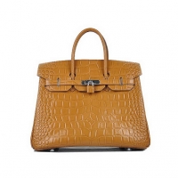 Newest 2012 Hermes Birkin 35CM Light Coffee Croco Leather Tote Bag Silver