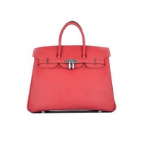 Hermes Birkin 35CM Red Saffiano Leather Tote Bag Silver