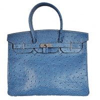 Hermes Birkin 35CM Tote Bags Ostrich Togo Leather Blue Silver