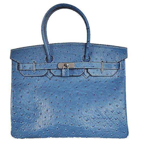 Hermes Birkin 35CM Tote Bags Ostrich Togo Leather Blue Silver