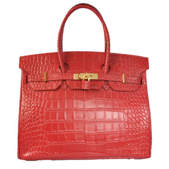 Hermes Birkin 35CM Tote Bags Crocodile Togo Leather Red Golden