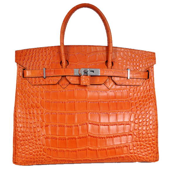 Hermes Birkin 35CM Tote Bags Crocodile Togo Leather Orange Silver