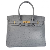 Hermes Birkin 35CM Tote Bags Ostrich Togo Leather Grey Golden