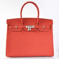 Hermes Birkin 35CM Tote Bags Togo Leather Light Red Silver