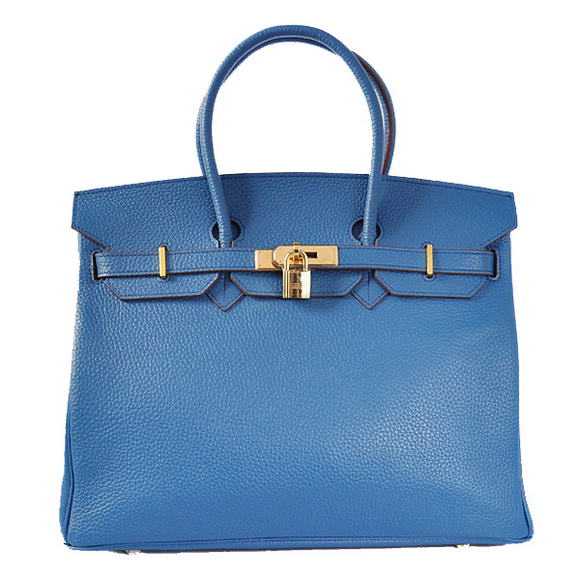 Hermes Birkin 35CM Tote Bags Togo Leather Mid Blue Golden