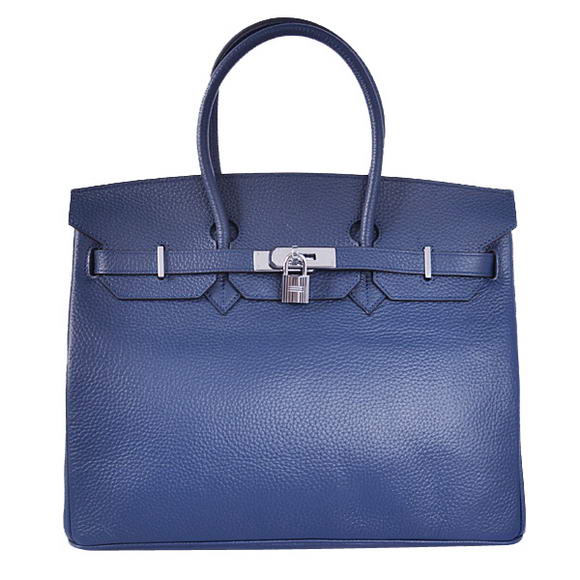 Hermes Birkin 35CM Tote Bags Togo Leather Dark Blue Silver