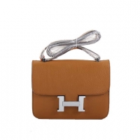 Hermes Togo Leather Constance Bag 1622S Light Coffee Silver