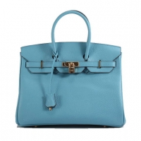 Hermes Birkin 35CM Togo Leather Handbag 6089 Light Blue Golden