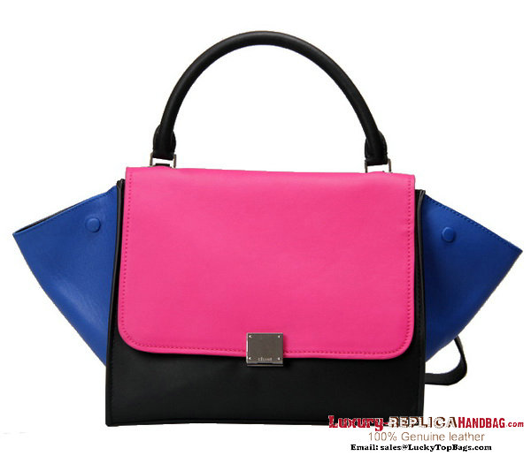 Celine Trapeze Top Handle Bag Calfskin Leather 16954 12710 Rosy&Blue&Black