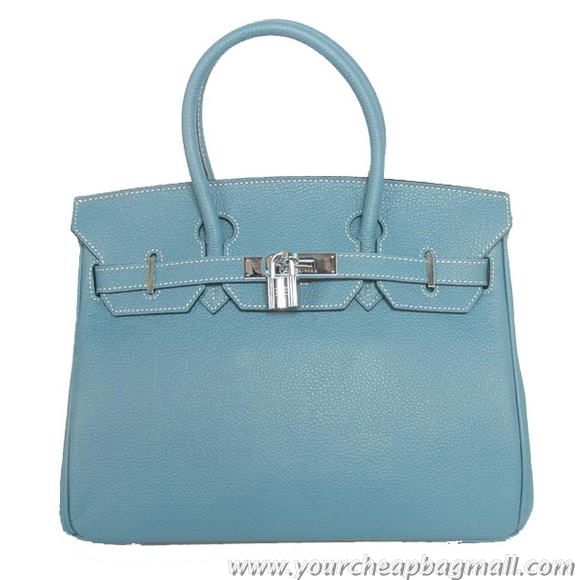 Hermes Birkin 30CM Tote Bags Smooth Togo Leather Blue