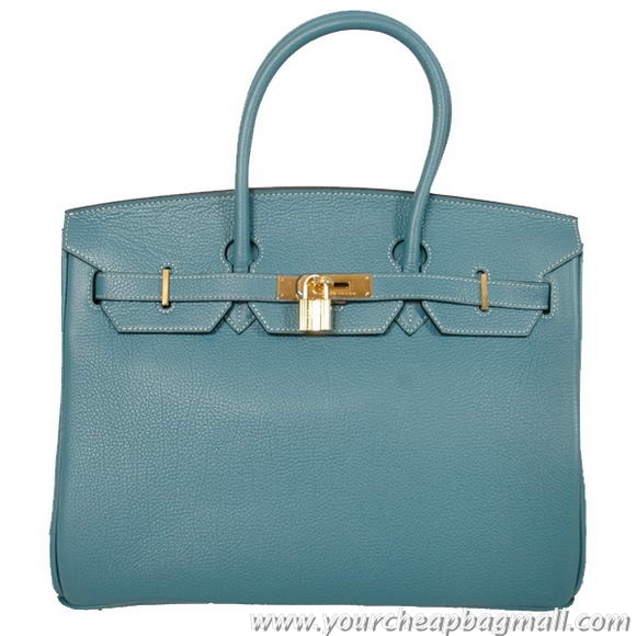 Hermes Birkin 35CM Tote Bags Smooth Togo Leather Blue Golden