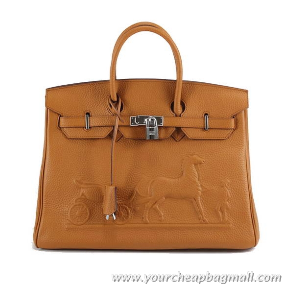 Hermes Birkin 35cm Horse-Drawn 6089 Light Coffee Silver