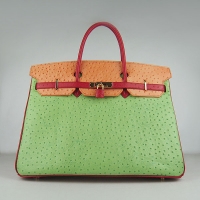 Hermes Birkin 40CM Ostrich Veins Leather Bag Red-Orange-Green 6099 Gold