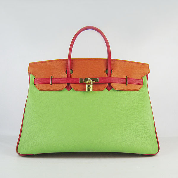 Hermes Birkin 40CM Togo Bag Red-Orange-Green 6099 Gold