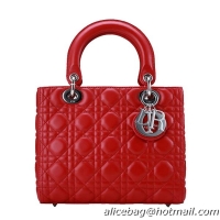 Lady Dior Bag mini Bag Red Original Sheepskin Leather D44551 Silver