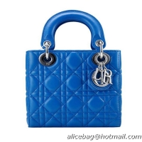 Lady Dior Bag Nano Bag Blue Original Leather D44552 Silver