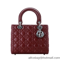 Lady Dior Bag mini Bag Burgundy Original Sheepskin Leather D44551 Silver