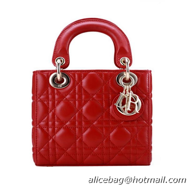 Lady Dior Bag Nano Bag Red Original Leather D44552 Silver