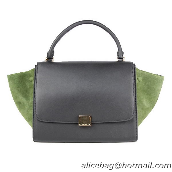 Celine Trapeze Bag Calfskin & Nubuck Leather 88037 Black&Green