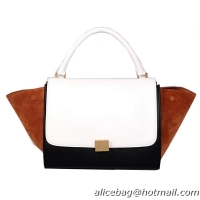 Celine Trapeze Bag Calfskin & Nubuck Leather C008B White&Black&Brown