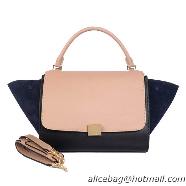 Celine Trapeze Bag Calfskin & Nubuck Leather C008B Beige&Black&RoyalBlue