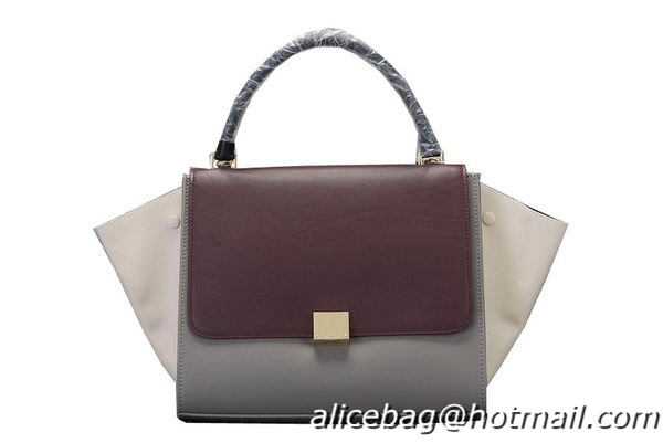 Celine Trapeze Top Handle Bag Original Leather 8003 Brown&Grey&OffWhite