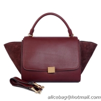 Celine Trapeze Bag Calfskin & Nubuck Leather C008B Burgundy