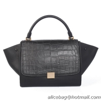 Celine Trapeze Bag Croco Calfskin Leather C008B Black