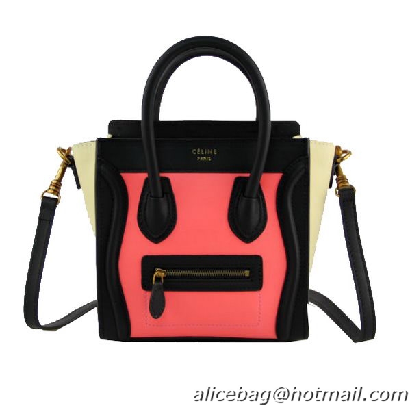 Celine Luggage Nano Bag Original Leather 88023 Light Red&Black