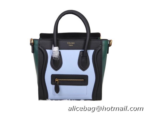 Celine Luggage Nano Bag Original Leather 88023 Green&Light Blue