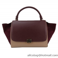 Celine Trapeze Bag Calfskin & Nubuck Leather 88037 Maroon&Apricot