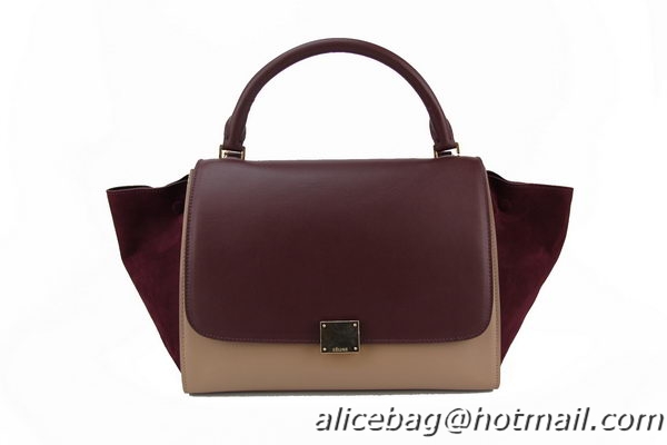 Celine Trapeze Bag Calfskin & Nubuck Leather 88037 Burgundy&Apricot