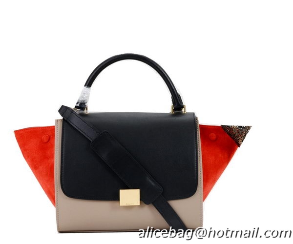 Celine mini Trapeze Bag Nubuck Leather C005 Black&Grey&Orange