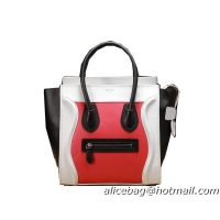 Celine 3307 White&Black&Red Original Leather Luggage Micro Boston Bag