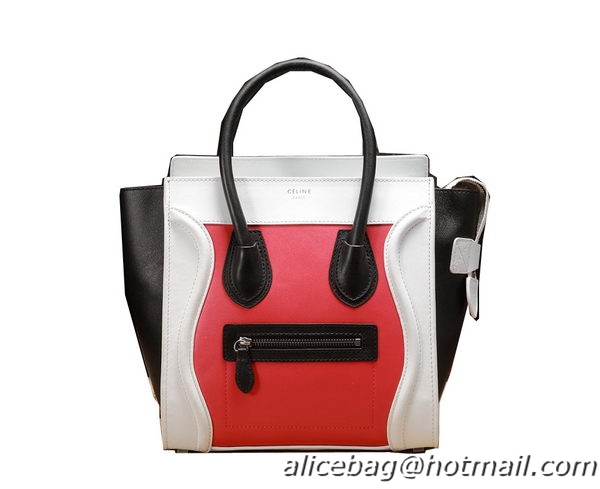 Celine 3307 White&Black&Red Original Leather Luggage Micro Boston Bag