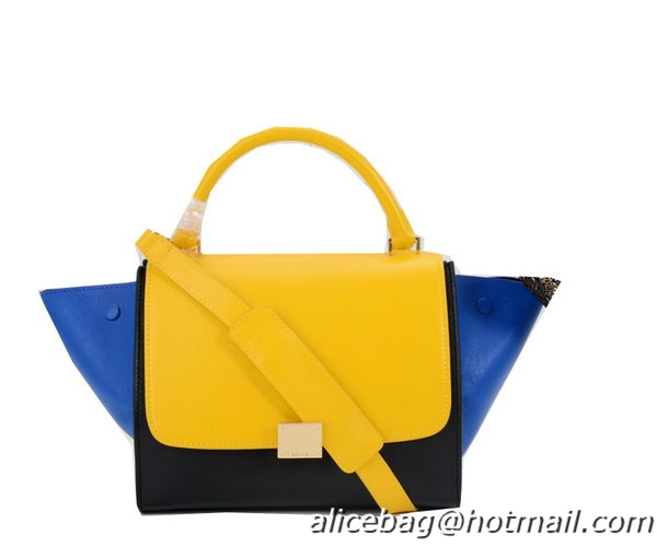 Celine mini Trapeze Bag Original Leather C005 Black&Yellow&Blue