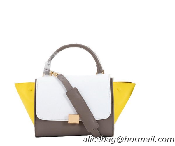 Celine mini Trapeze Bag Original Leather C005 Khaki&White&Yellow