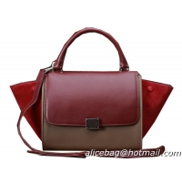 Celine mini Trapeze Top Handle Bag Original Leather 3342S Wine&Khaki