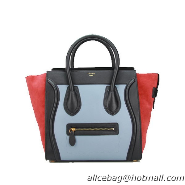 Celine Luggage Mini Bag Original Nubuck Leather CL88022 SkyBlue&Red&Black