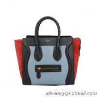 Celine Luggage Micro Bag Original Nubuck Leather CL88023 SkyBlue&Red&Black