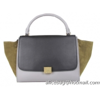 Celine Nubuck Leather Trapeze Bag CL88037 Black&Grey&Khaki