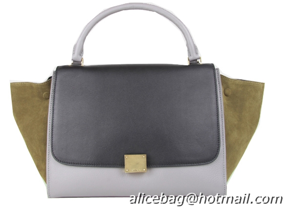 Celine Nubuck Leather Trapeze Bag CL88037 Black&Grey&Khaki