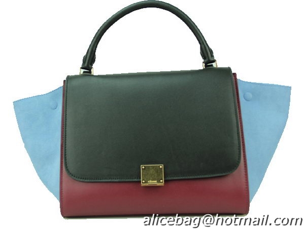 Celine Nubuck Leather Trapeze Bag CL88037 Black&Wine&SkyBlue