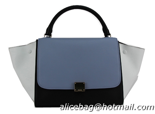 Celine Original Leather Trapeze Bag CL88037 SkyBlue&Black&White