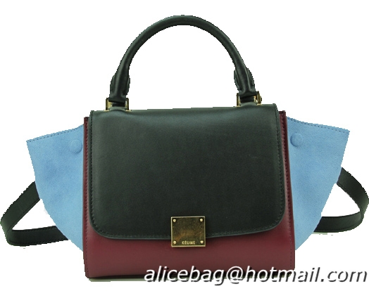 Celine Nano Trapeze Bag Nubuck Leather C88038 Black&Wine&SkyBlue