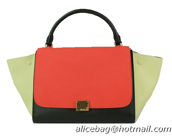 Celine Original Leather Trapeze Bag CL88037 Red&Black&Beige