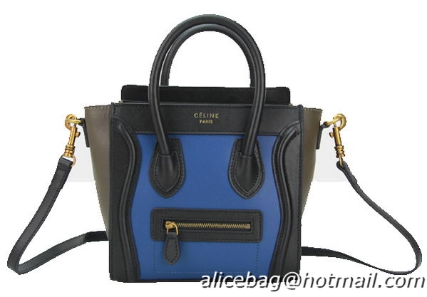 Celine Luggage Nano Bag Original Leather CL88029 Blue&Black&Khaki